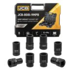 КОМПЛЕКТ ДЪЛБОКИ УДАРНИ ВЛОЖКИ 12-СТЕННИ 1″ (22 – 41 ММ) 8 ЧАСТИ JCB