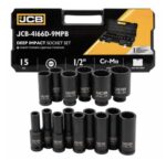КОМПЛЕКТ ДЪЛБОКИ УДАРНИ ВЛОЖКИ 12-СТЕННИ 1/2″ (10 – 36 мм) 15 ЧАСТИ JCB