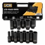 КОМПЛЕКТ ДЪЛБОКИ УДАРНИ ВЛОЖКИ 12-СТЕННИ 1/2″ (10 – 36 мм) 15 ЧАСТИ JCB